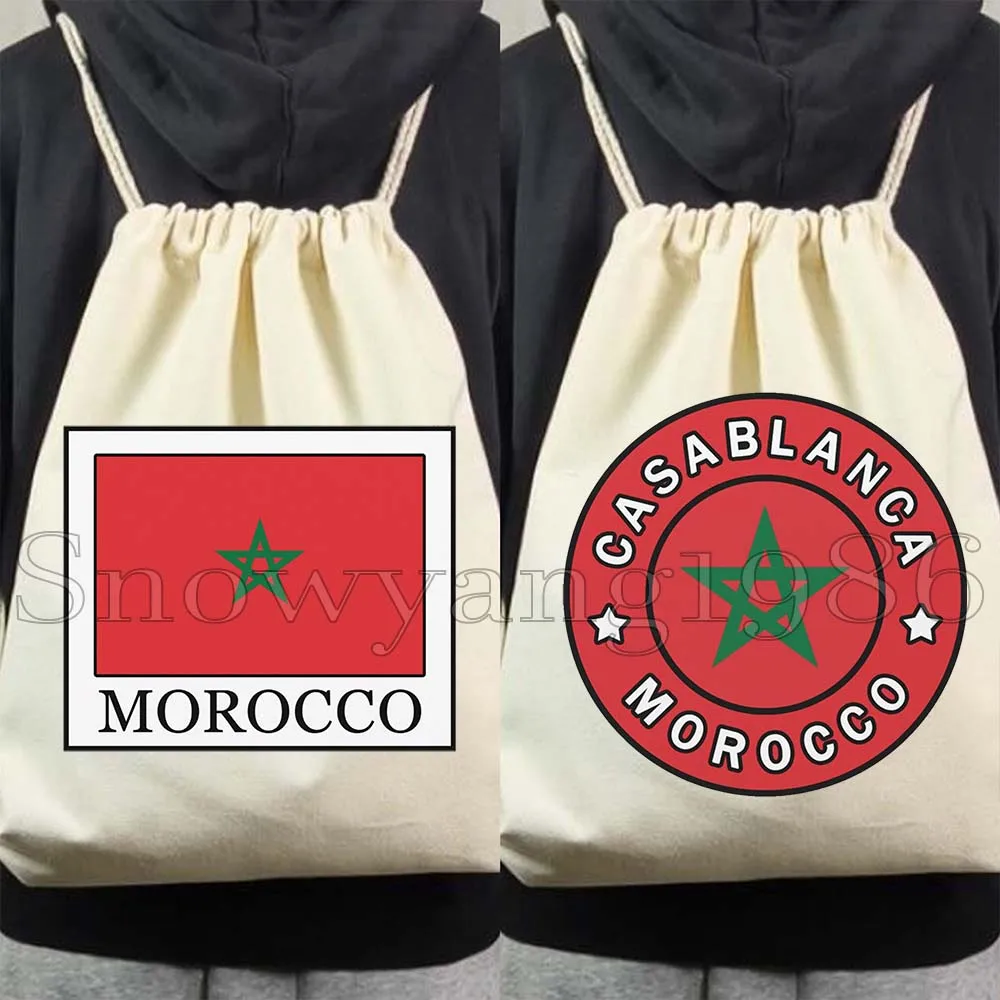 Morocco Map Flag Casablanca Moroccan Gifts Canvas Drawstring Bags Hiking Soccer Backpack Cotton Gym Sackpack Sports String Bag