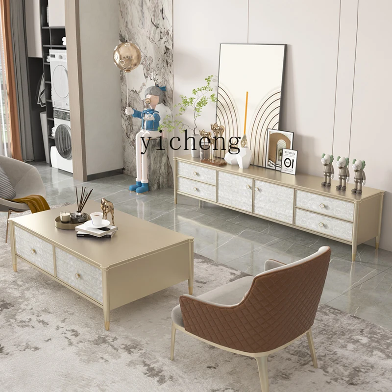 

ZK Shell Solid Wood TV Cabinet Modern Simple Light Luxury Bedroom Living Room Solid Wood TV Cabinet Coffee Table Set