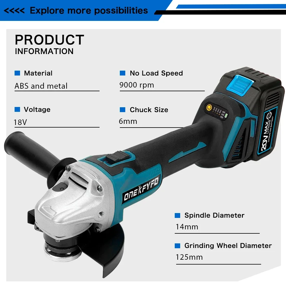 2 IN 1 Brushless Cordless Electric Impact Wrench 1/2 Inch + Cordless Impact Angle Grinder DIY Power Tools for 18v Makita Battery