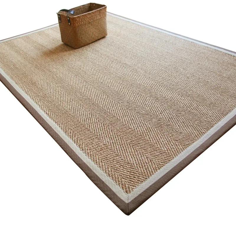 Woven Carpet Solid Color Japanese Teahouse Living Room Bedroom Linen Floor Mat Nordic Rattan Tea Table Carpet