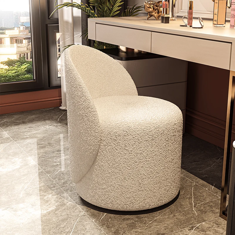 

Aesthetic Fabric Makeup Stool for Girls Round Plush Vanity Chair Creamy Dressing Seat Minimalist Bedroom Decor Home Furniture