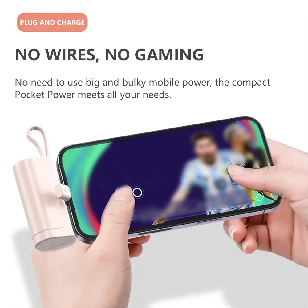 Mini Power Bank 5000mAh PD25W Fast Charge Portable External Battery Plug Play Built in Cable for iPhone Xiaomi Samsung Powerbank