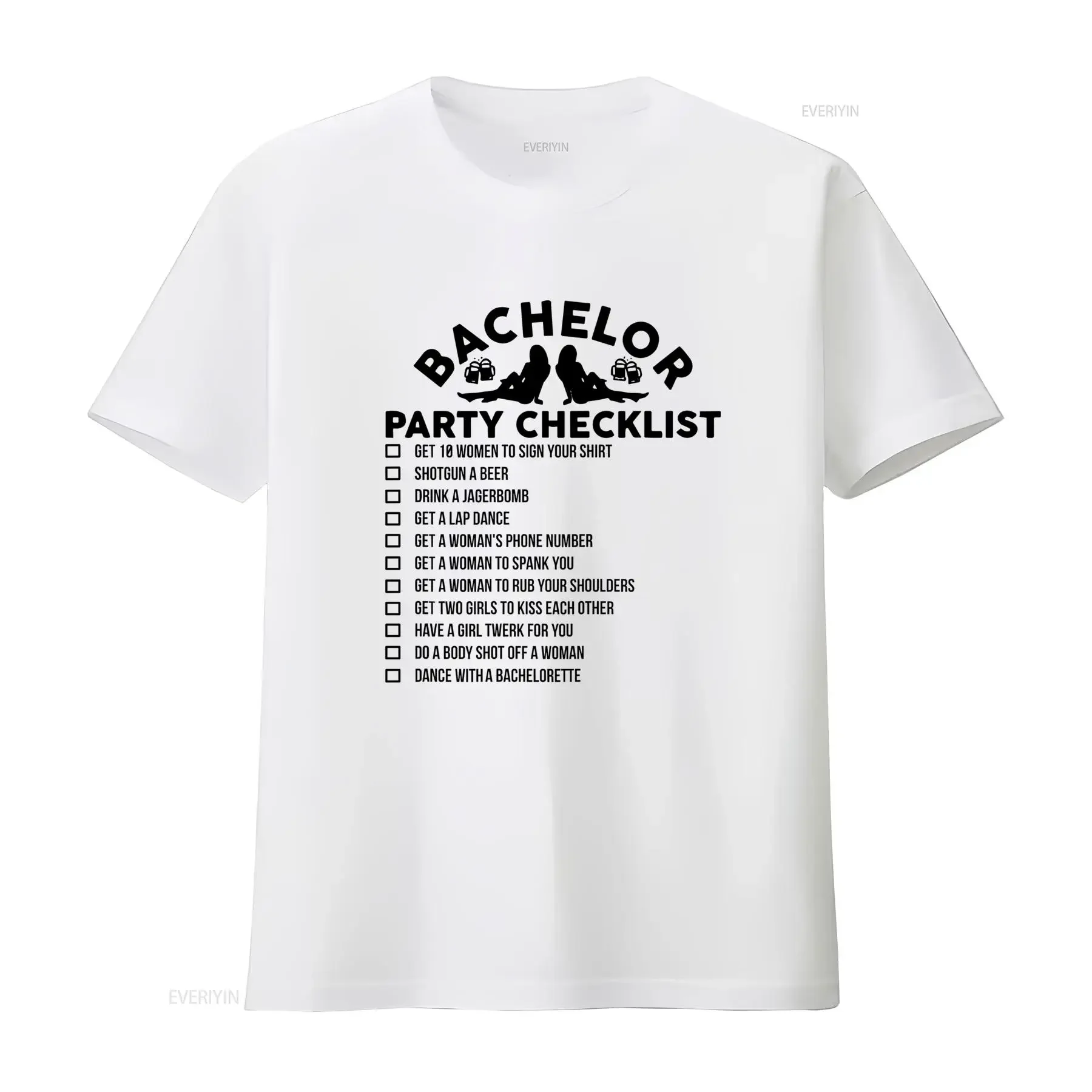 Funny Bachelor Party Checklist T Shirt for Grooms Getting Married Includes Activities like Shotgunning Beer More vintage