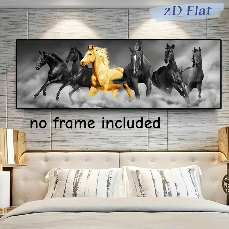 1 piece of gold and black six horse canvas wall decoration, perfect for animal lovers' home decoration 2D flat printing frameles
