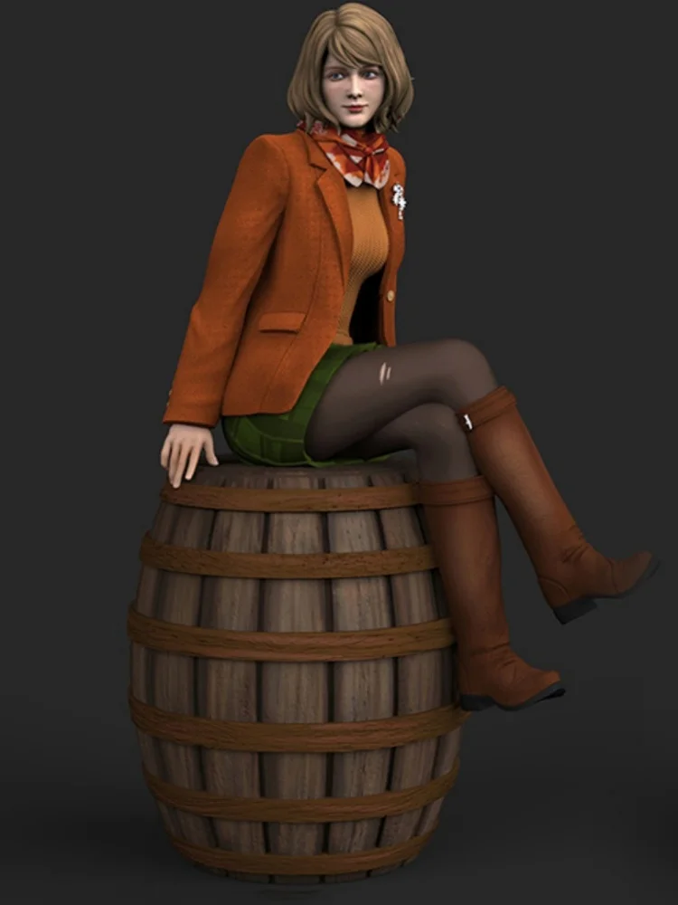 Resin Model Figure, 1/24 Scale The Girl Sitting on The Barrel Two Versions, GK, Unassembled and Unpainted Kit, 3D DIY Toy