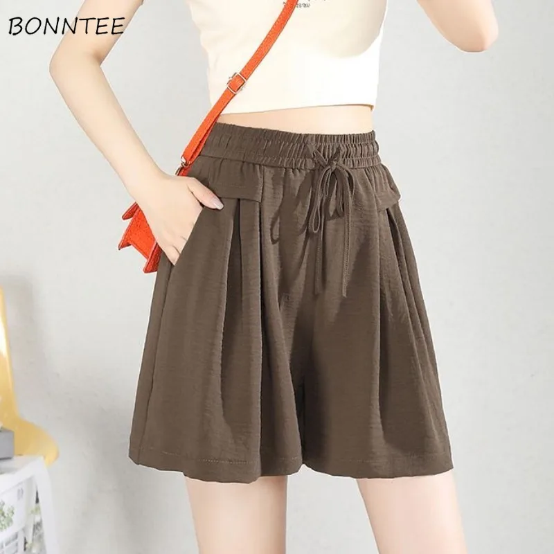 شورت نسائي على شكل حرف a ثنى واسع الساق من الحرير الجليدي ملابس خروج مريحة يومية كل مباراة صيفية غير رسمية برباط أنيقة شعبية Y2k Ins