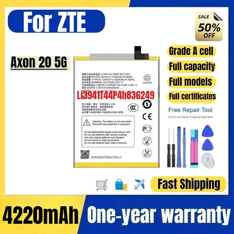 

Li3941T44P4h836249 for ZTE Axon 20 5G Mobile Phone Battery High Quality High Capacity Replacement Bateria Grade A Cell with Tool