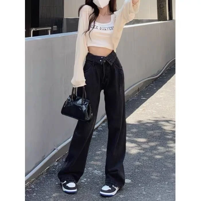 

Jeans Women's High Waist Straight Long Loose Leg Pants Korean Fashion Pantalon Women Clothing Pants Baggy Jeans