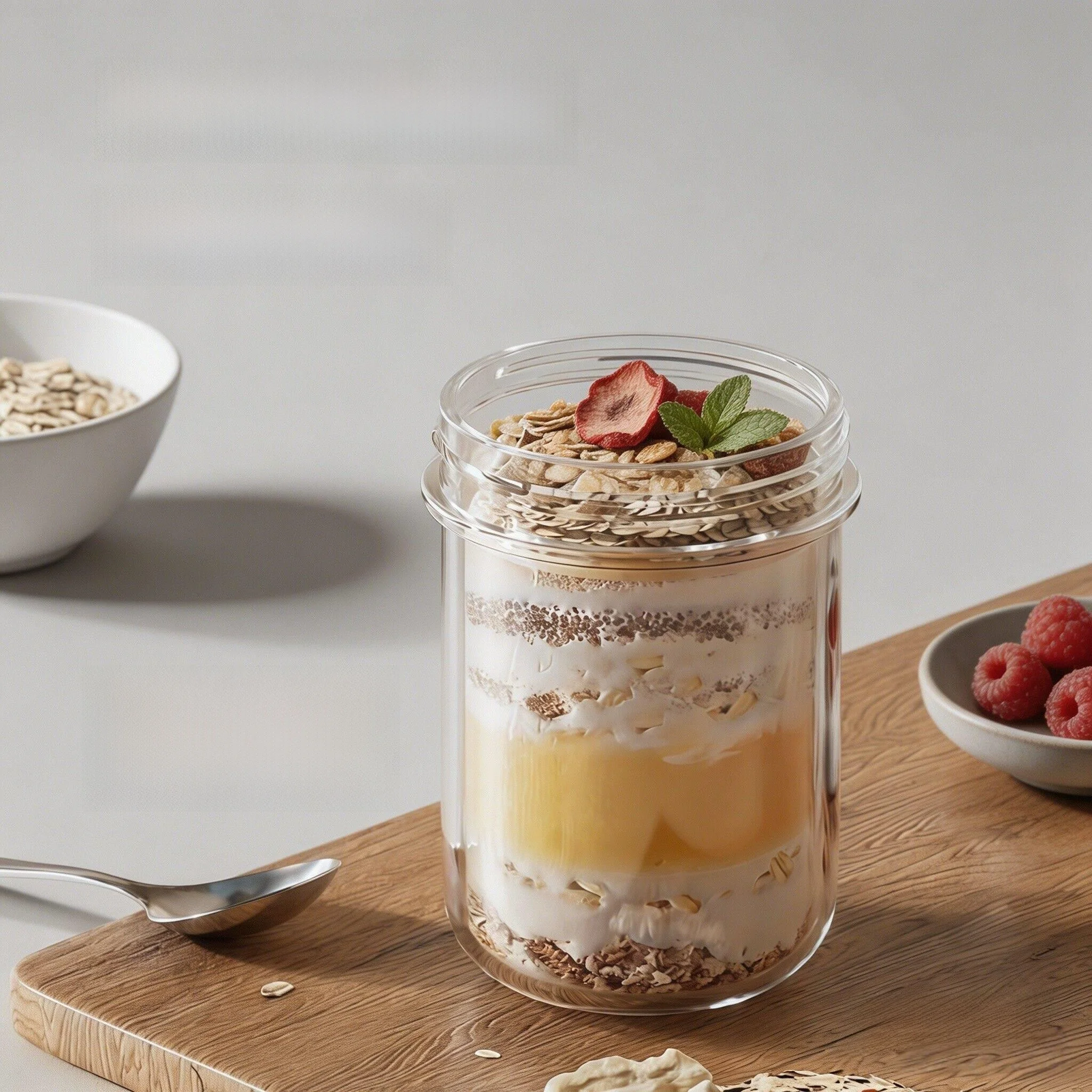 Portable Overnight Oat Cup Milkshake Glass Cup with Lid And Spoon for Takeaway Breakfast Yogurt Salad Seal Salad Milk Cup - view 3