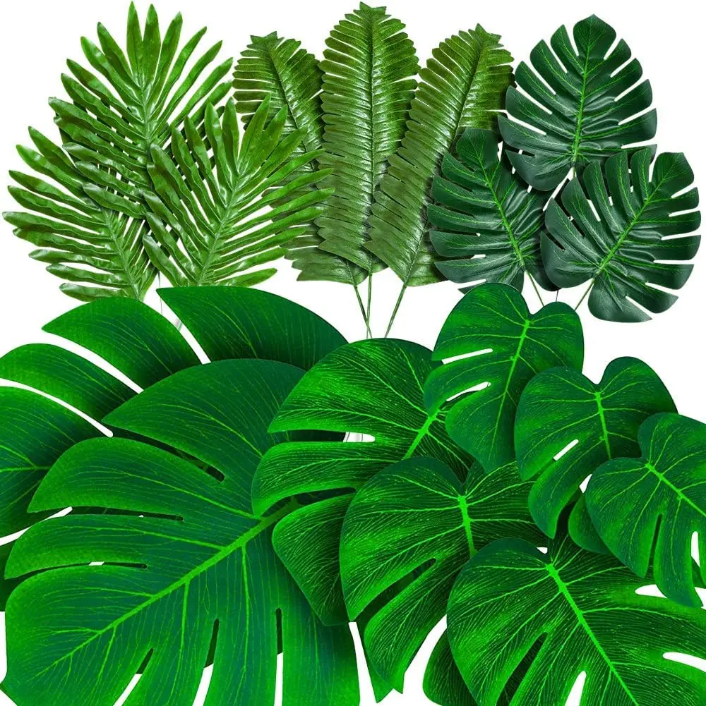 Yannew Künstliche Monstera Tropische große Palmblätter für Dschungel-Safari-Geburtstagsparty-Dekoration Hawaii Luau Mottoparty-Pflanzen – Detail 3