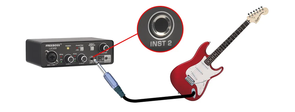 FREEBOSS Stereo Recording Audio Interface Guitar ASIO4ALL 3 Channels Input Monitor 48V External Usb Sound Card for Studio UC26