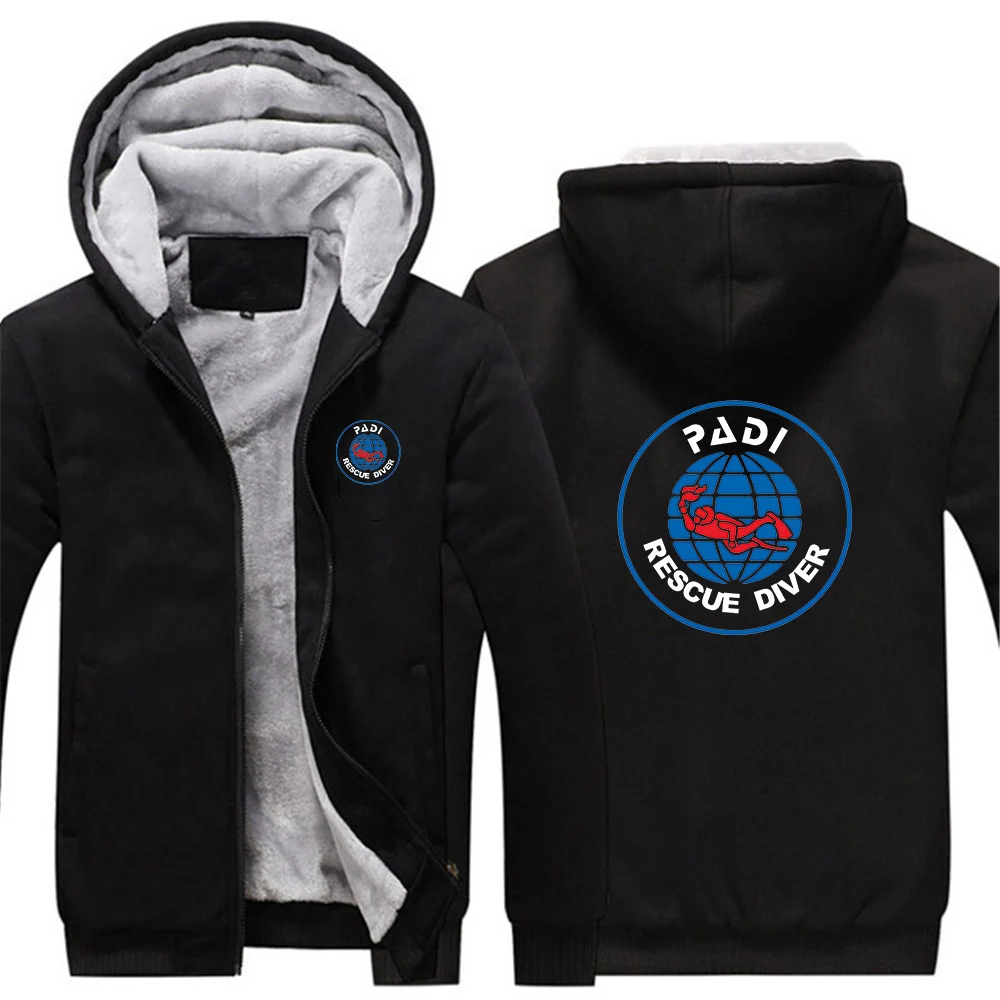 

Scuba Driver Padi New Winter Coats Warm Thicken Jackets Long Sleeve Zipper Hoodies Casual Black Coat Hooded Men Jacket