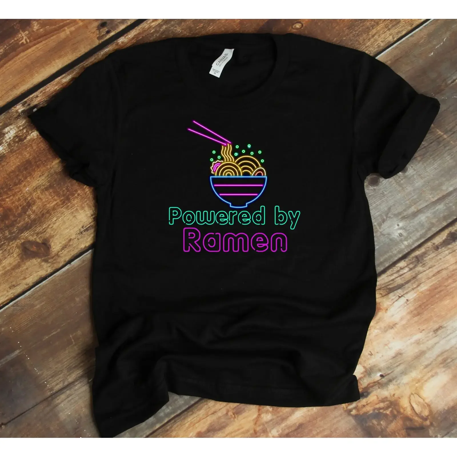 Powered By Ramen T Shirt Japanese Noodles Lover vintage Washed Soft Top For Everyday Wear Unisex Casual homme Stretched Stylish