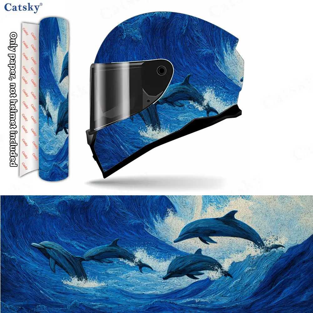 

Blues Dolphin Dynamic Ocean Helmet Vinyl Wraps, Waterproof Scratch-Resistant Full Face Helmet Decals, Durable PVC Decoration Pr