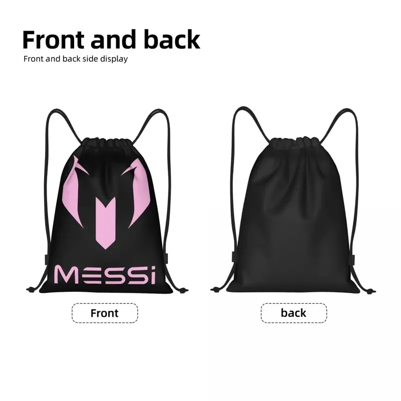 Custom Pink Messis 10 Football Soccer Drawstring Backpack Bags Women Men Lightweight Gym Sports Sackpack Sacks for Traveling