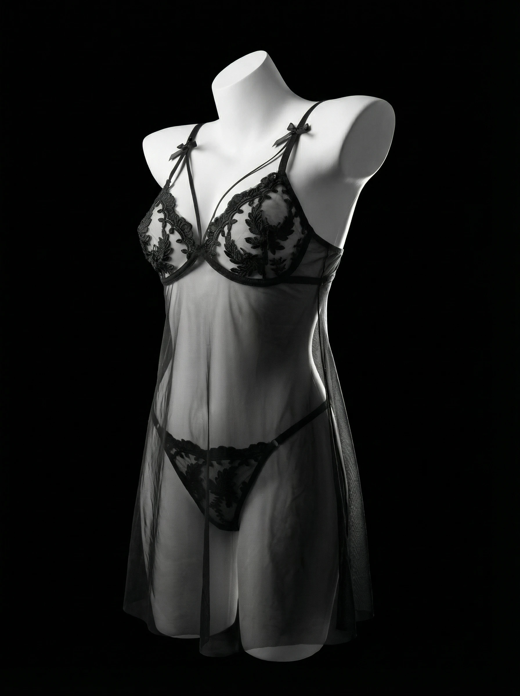 Chemise de nuit en dentelle florale transparente, nuisette sexy en maille, lingerie babydoll, élégante nuisette de nuit pour les nuits romantiques, lune de miel