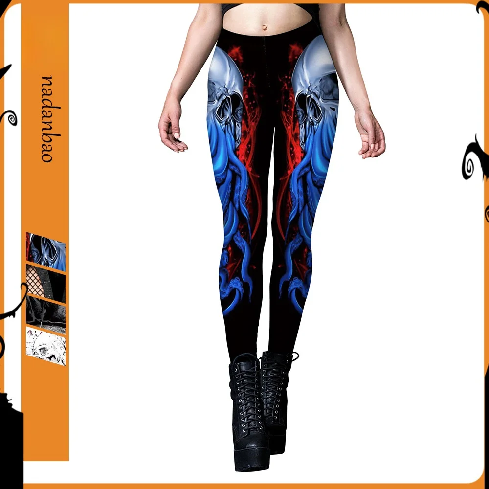 

Новые эластичные спортивные леггинсы с праздничным цифровым принтом на Хэллоуин, женские базовые брюки из полиэфирного волокна, 00% лето 2025 г.