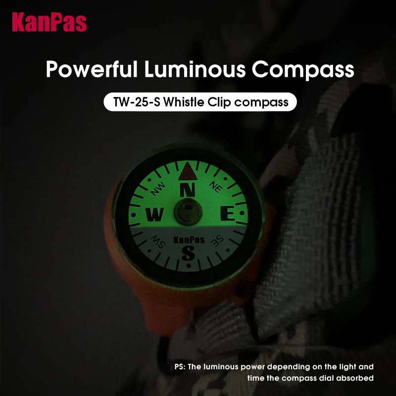 Kanpas-Trail Running apito com bússola, lupa, design luminoso para o exterior, trekking, caça, resgate, salva-vidas