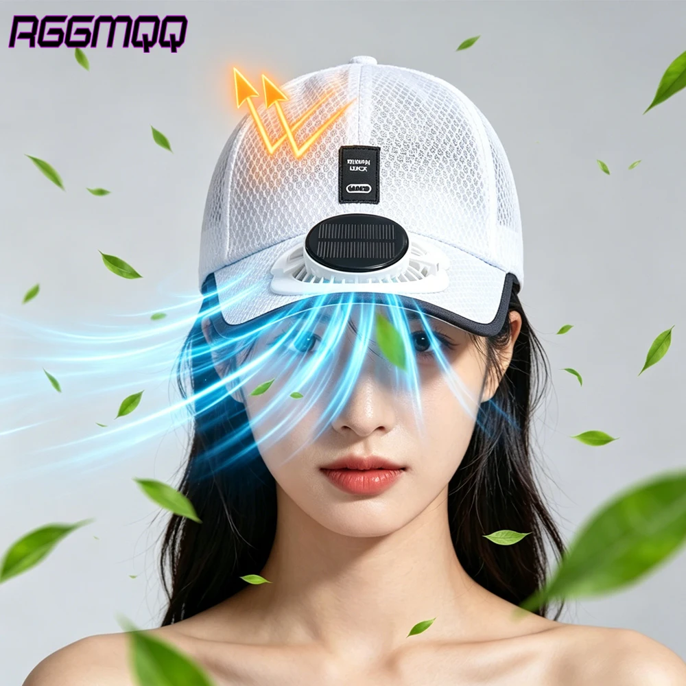 1PCS Solar Powered Cooling Hat – USB Rechargeable Mesh Cap with Fan, Hands-Free Baseball Hat for Men Women Outdoor Hiking Travel