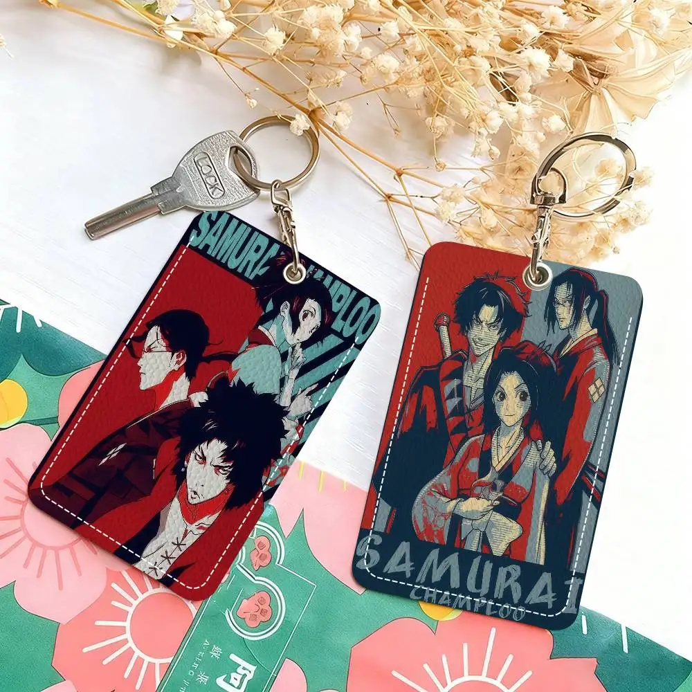 

Japan Samurai Champloo Adventure Anime Anime Fashion Leather Card Keychain ID Bus Door Card Case Perfect Adult Birthday Gift