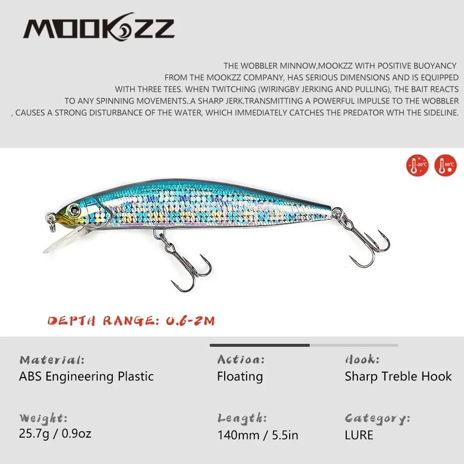 MOOKZZ Top Hard Fishing Lures 14CM 25.7G Minnow quality Baits Wobblers Good Action professional Fishing Tackles Artificial