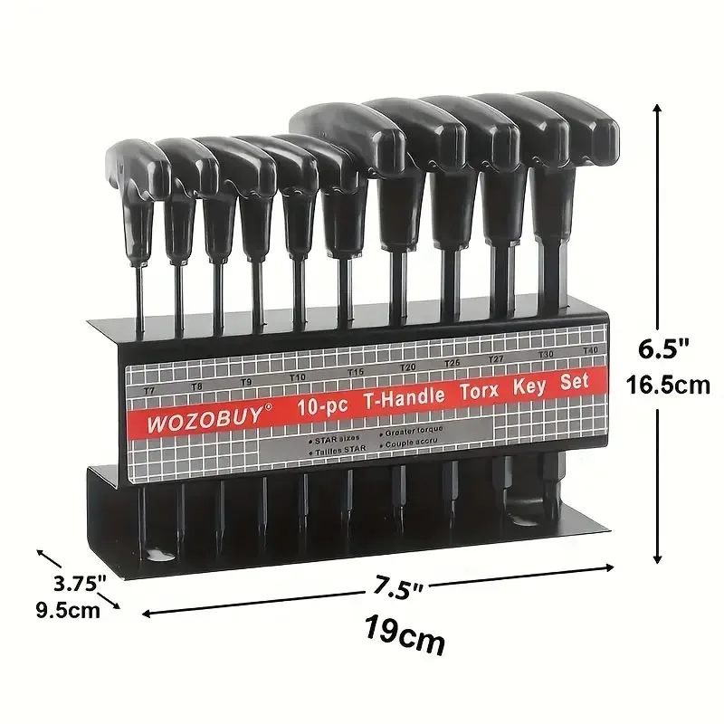 10pc Metric Or Inch T-Handle Hex Key Allen Wrench Tool Set Or Star T-Handle Hex Key Set Tools with Convenient Storage Stand