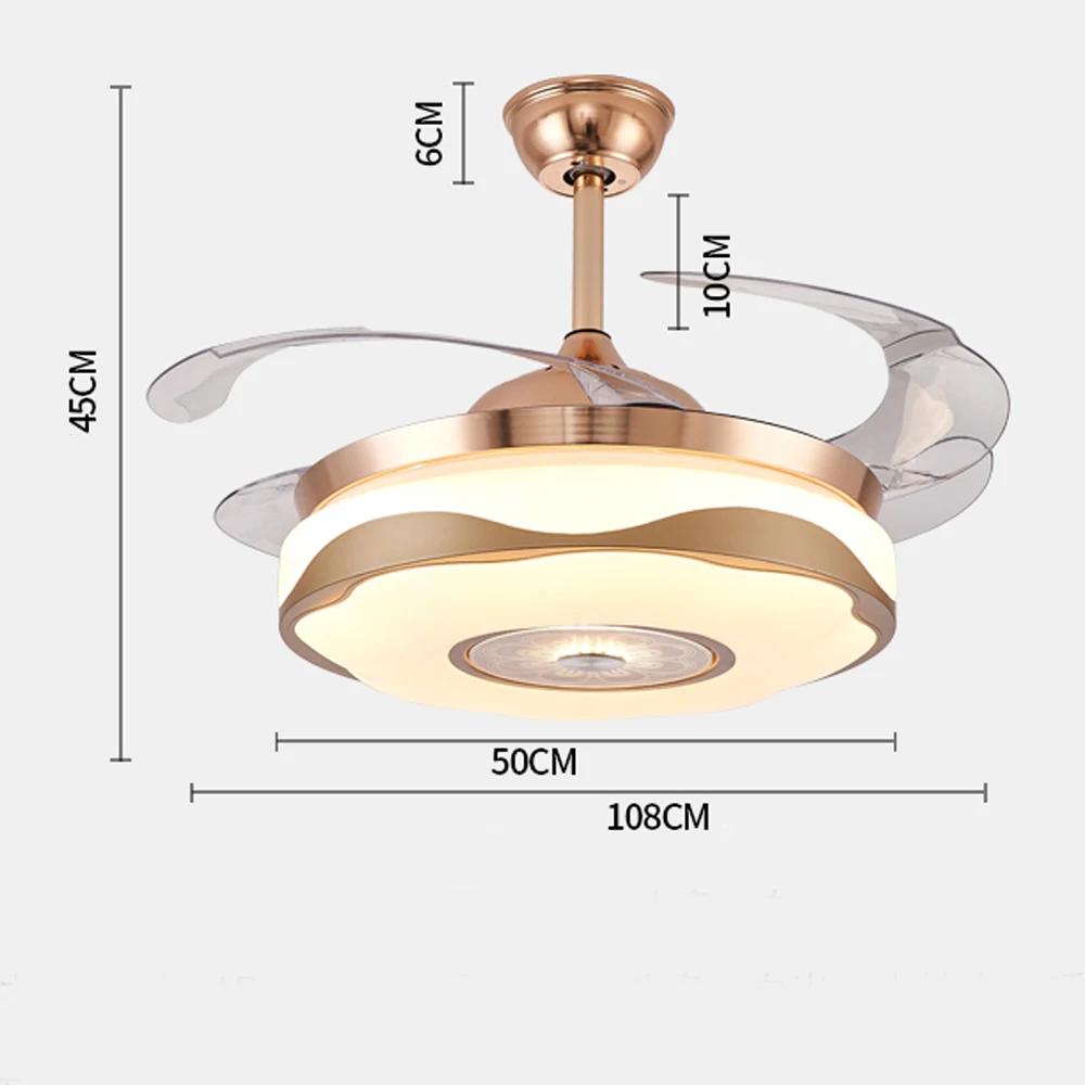 Controle remoto Teto Luzes Ventilador, LED Chandelier, Night Light Função, Sala de Iluminação, 42"