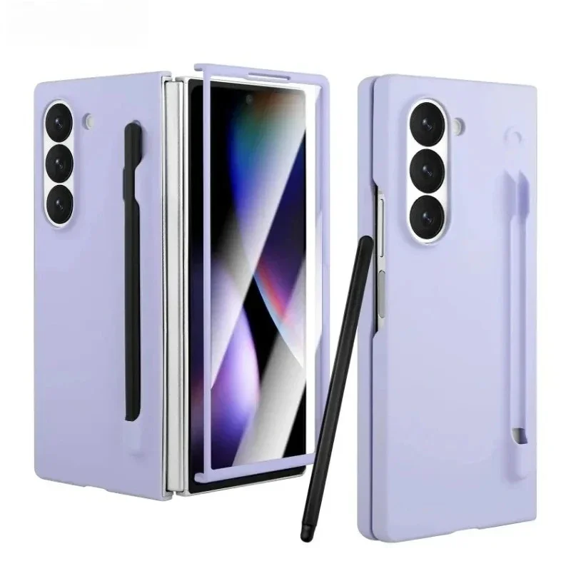 High Quality Solid Color Matte Slim Phone Case With Pen For Samsung Galaxy Z Fold 7 6 5 4 3 Built-in Screen Protector Flim Cover