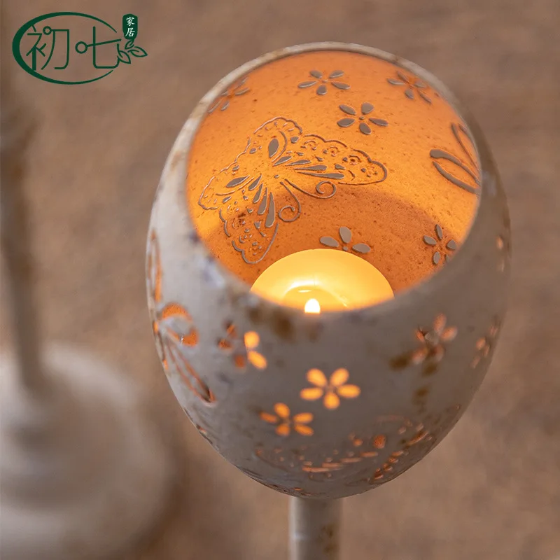 American Christmas Romantic Candle Stand Courtyard Balcony Floor Candle Holder Ornament Weathered White Iron Art Craft