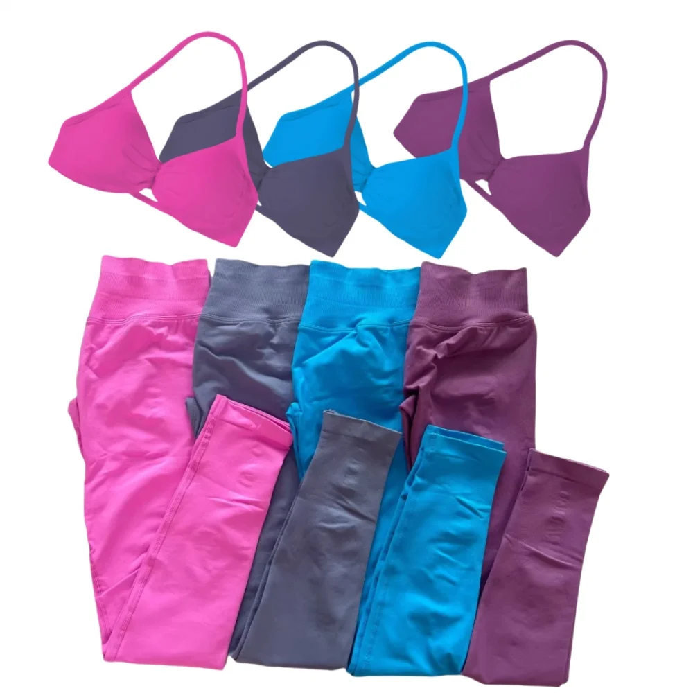 

2 Piece Gym Sets Yoga Sets High Quality Women's Seamless Leggings&Strappy Bra Workout Resistance Training Fitness Sportwear Set