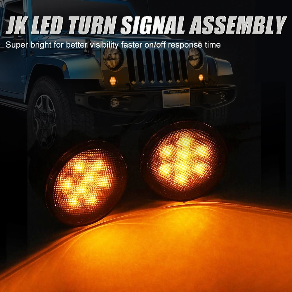 Clignotants avant à lentille fumée pour Jeep Wrangler JK, feu de calandre, ambre, LED, 2007-2017, 2 pièces