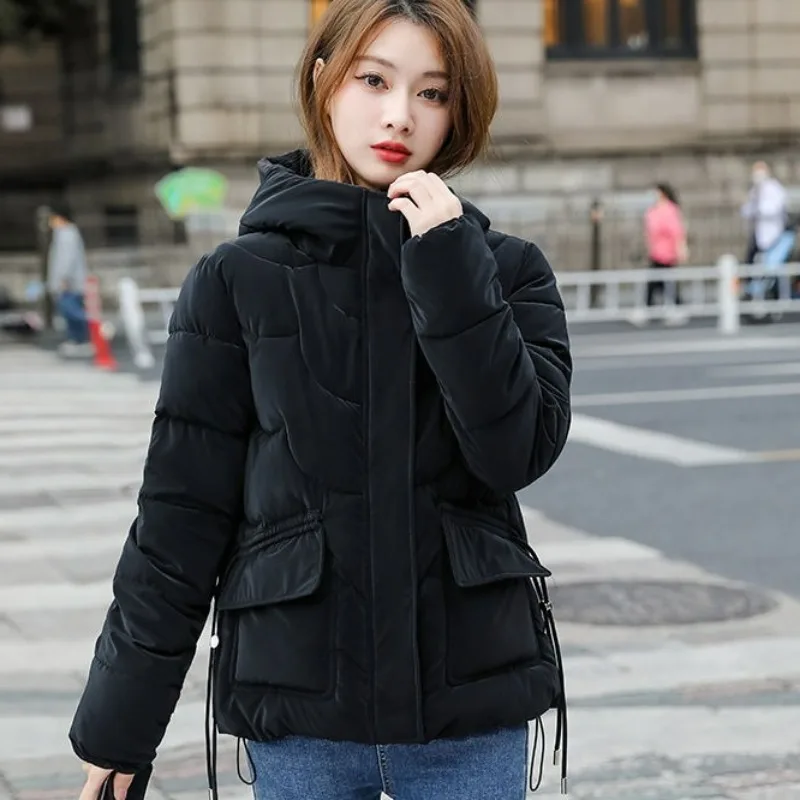 

New Women Down Cotton Coat Winter Jacket Female Keep Warm Thick Parkas Fashion Appear Thin Outwear Loose Hooded Short Overcoat