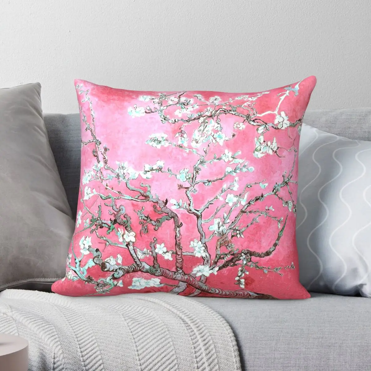 Almond Blossoms Van Gogh Pink Blue Pillowcase Polyester Linen Velvet Printed Decor Throw Pillow Case Sofa Seater Cushion Cover