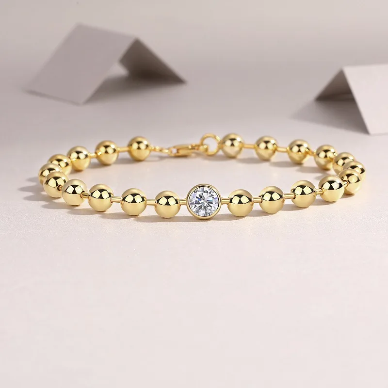 1CT D Color Moissanite Bead Bracelets For Women Girl 925 Sterling Silver 18K Plated Diamond Hand Chain Jewelry Wedding Xmas Gift