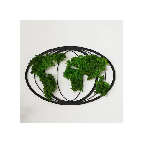 Decorazione da parete in metallo con mappa del mondo Moss per casa o ufficio, pezzo decorativo unico, design ecologico