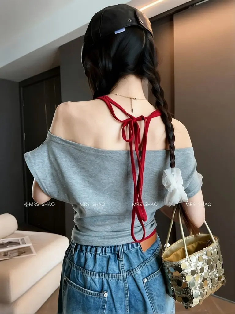 Women's Backless Halter Top Summer Casual Tee