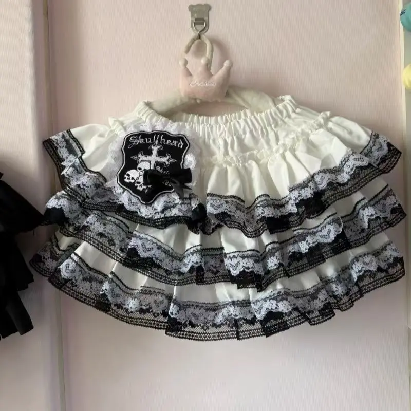 Subculture Y2k Lace Hot Girl High-waist Cake Skirt Design Hepburn Punk Patchwork Cross Japanese Gothic Short Skirts Women's