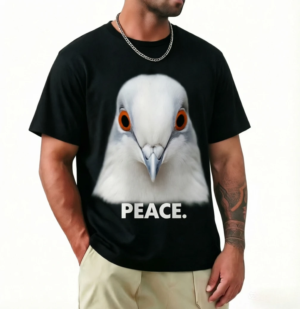PEACE Dove Graphic T-Shirt for Men Women, 100% Cotton Loose Fit, White Bird Print Casual Streetwear Tee