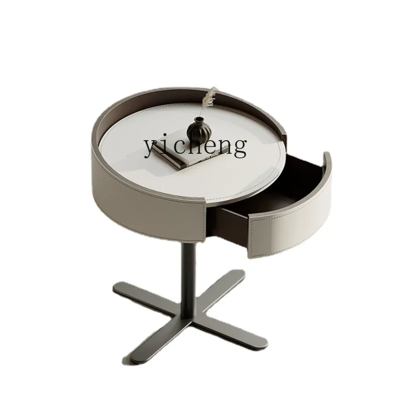 

Light Luxury Saddle Leather Side Table Household High-Grade Bedside Table Small Apartment Locker