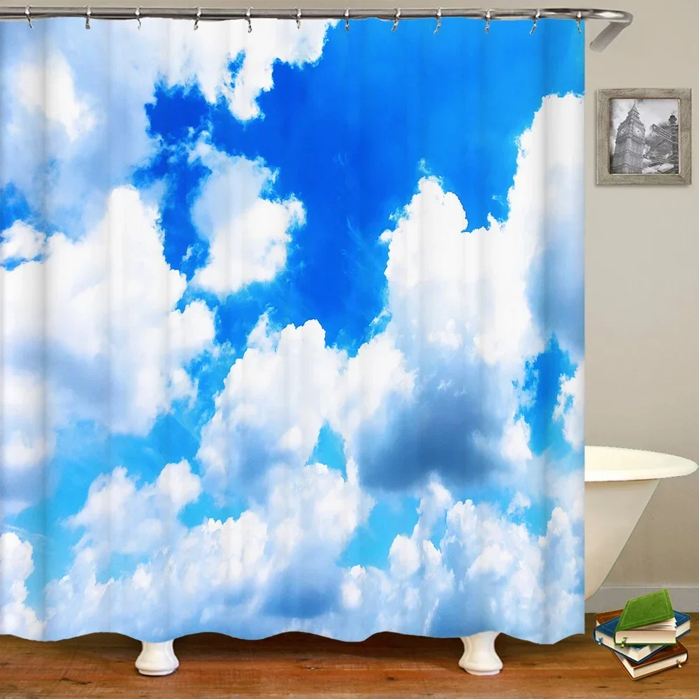 natural scenery shower curtain 3D sunny blue sky white clouds bath curtain waterproof bathroom curtains washable shower curtain