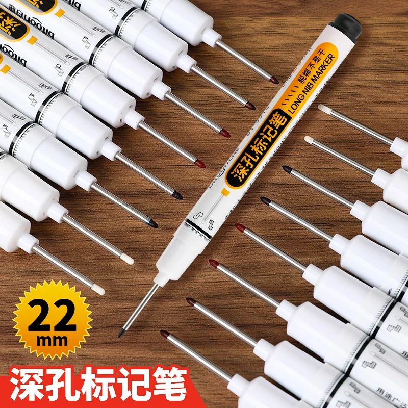 10/4Pcs White Deep Hole Long Tip Head Marker Alcohol Permanent for Metal Perforating Pen Waterproof Bathroom Woodworking 22mm