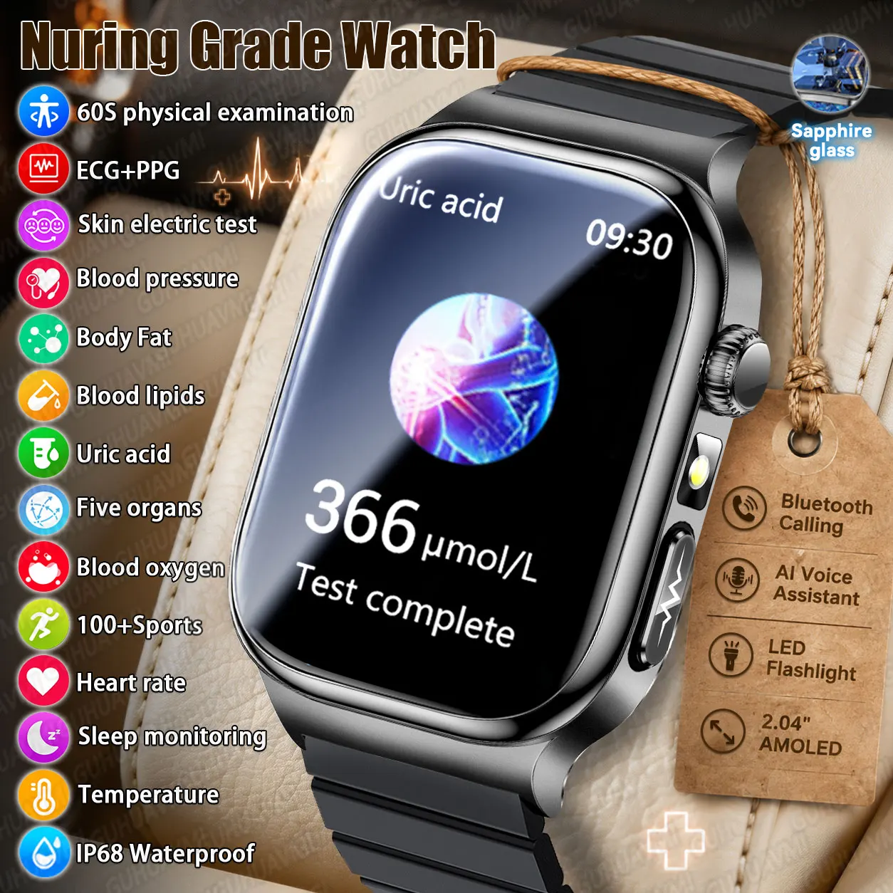 New Accurate Body Health analysis Smart Watch Men ECG Blood Pressure Blood lipids Uric acid Body BIM Voice Call Smartwatch Women