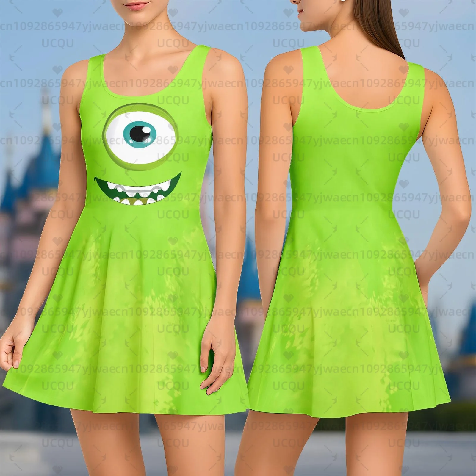Zomer Vrouwen T-shirt Jurk Plus Size Casual Monsters Inc Sulley Mike Wazowski Skater Jurk Mouwloze Jurken Dameskleding