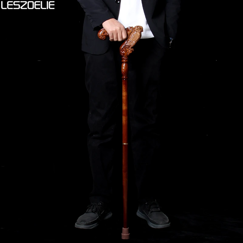 Elegant Wooden Walking Cane with Detachable Owl Head Handle in Reddish Brown German Beech Wood for Men And Women