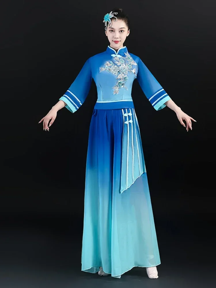 Klassischer Tanz Volkstanz Tanzkleidung Chinesischer Stil Hanfu Taillentrommel Bühnenkostüm Traditioneller eleganter Yangko Square Dance