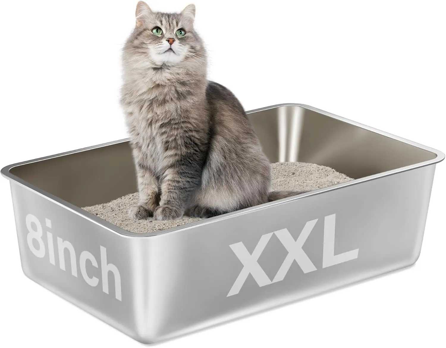 

Stainless Steel Litter Box,XXL Metal Cat Litter Box for Big Cats 8IN Deep, Cat LitterBox High Sided Pet Toilet Easy to Clean