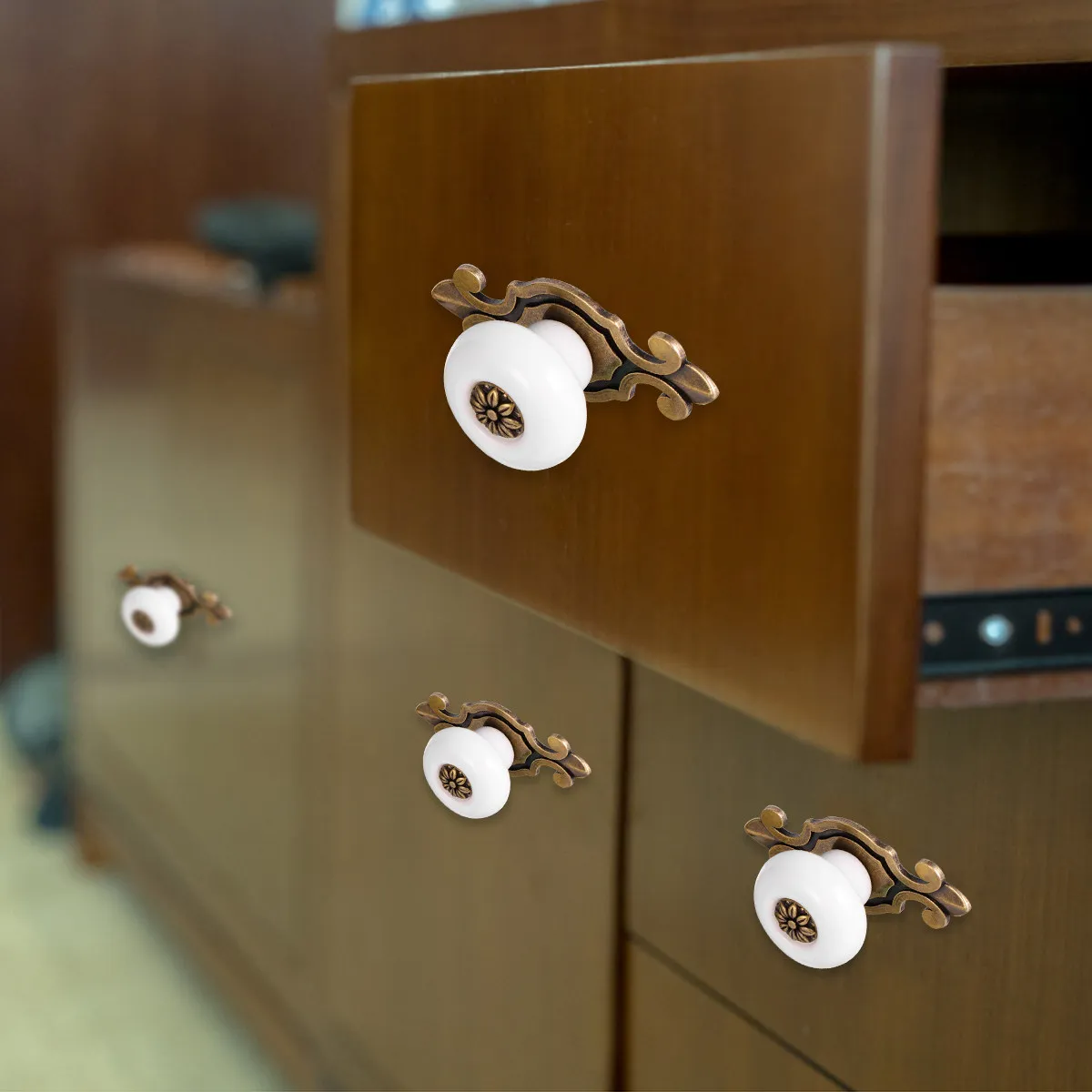 2Pcs Zinc Alloy Cabinet Pull Bar Ceramic Drawer Knob Furniture Handle Stylish Home Accessories for Wardrobe Bin Chest