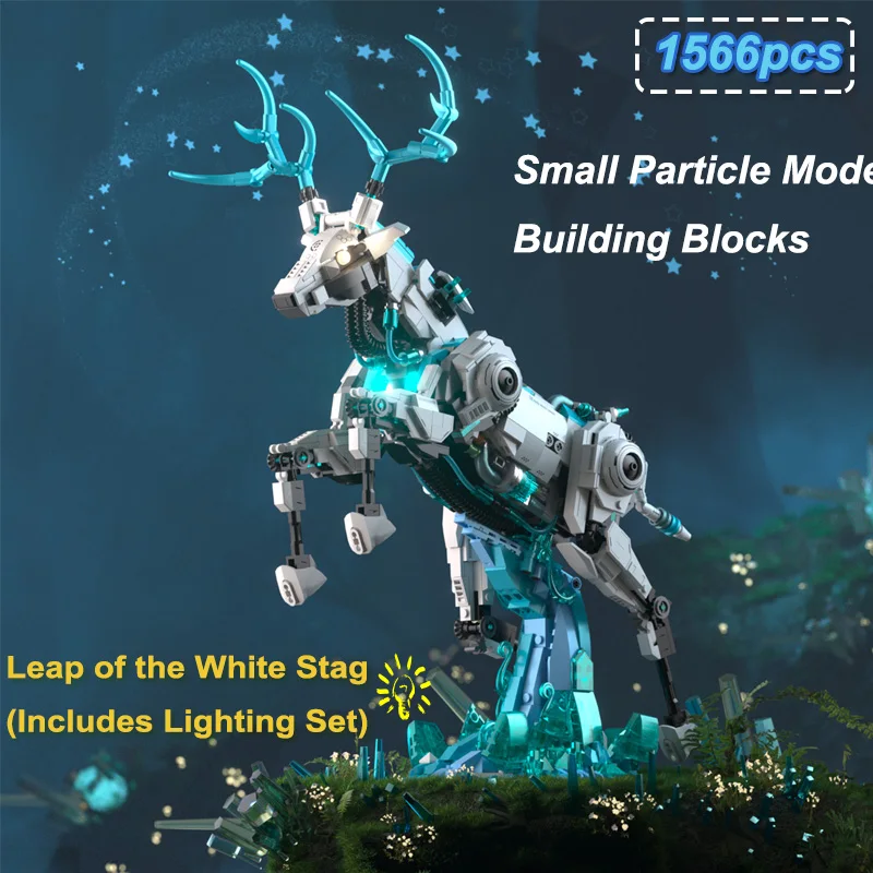 

MOC 1566pcs Leap of the White Stag Model Building Blocks Creative Animal With Light Assembled Educational Deco Bricks Toys Gift