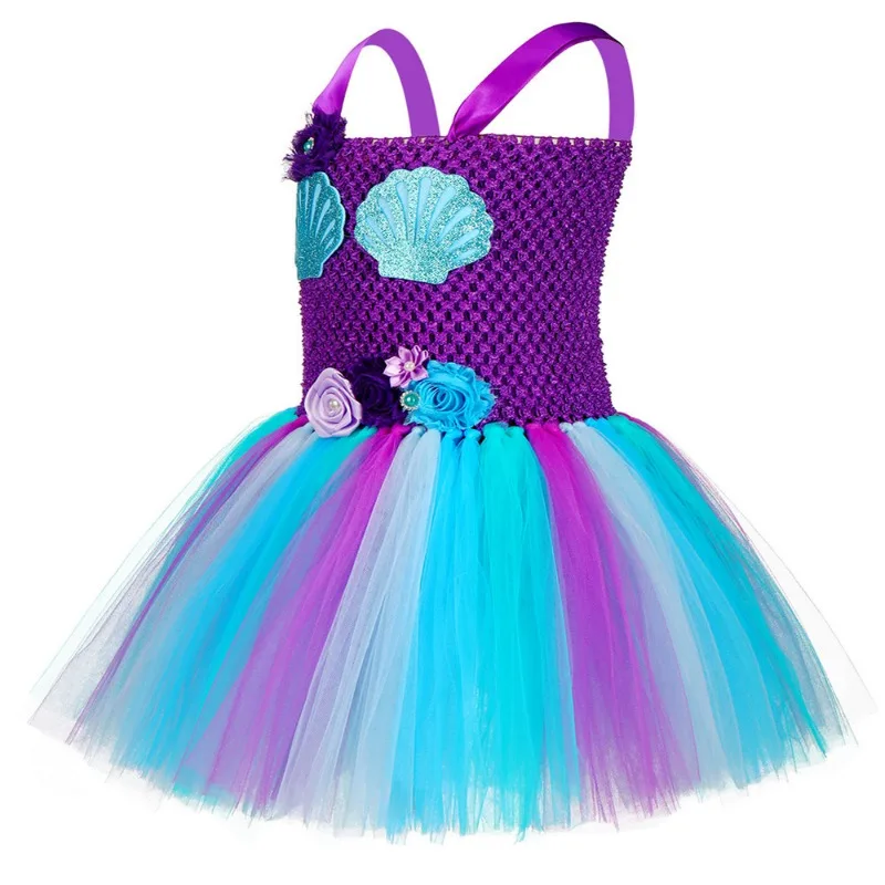 Mermaid Dress Girls Halloween Princess Party Dress Up Tulle Mesh Rainbow Tutu Skirt Fish Scale Sequin Outfits