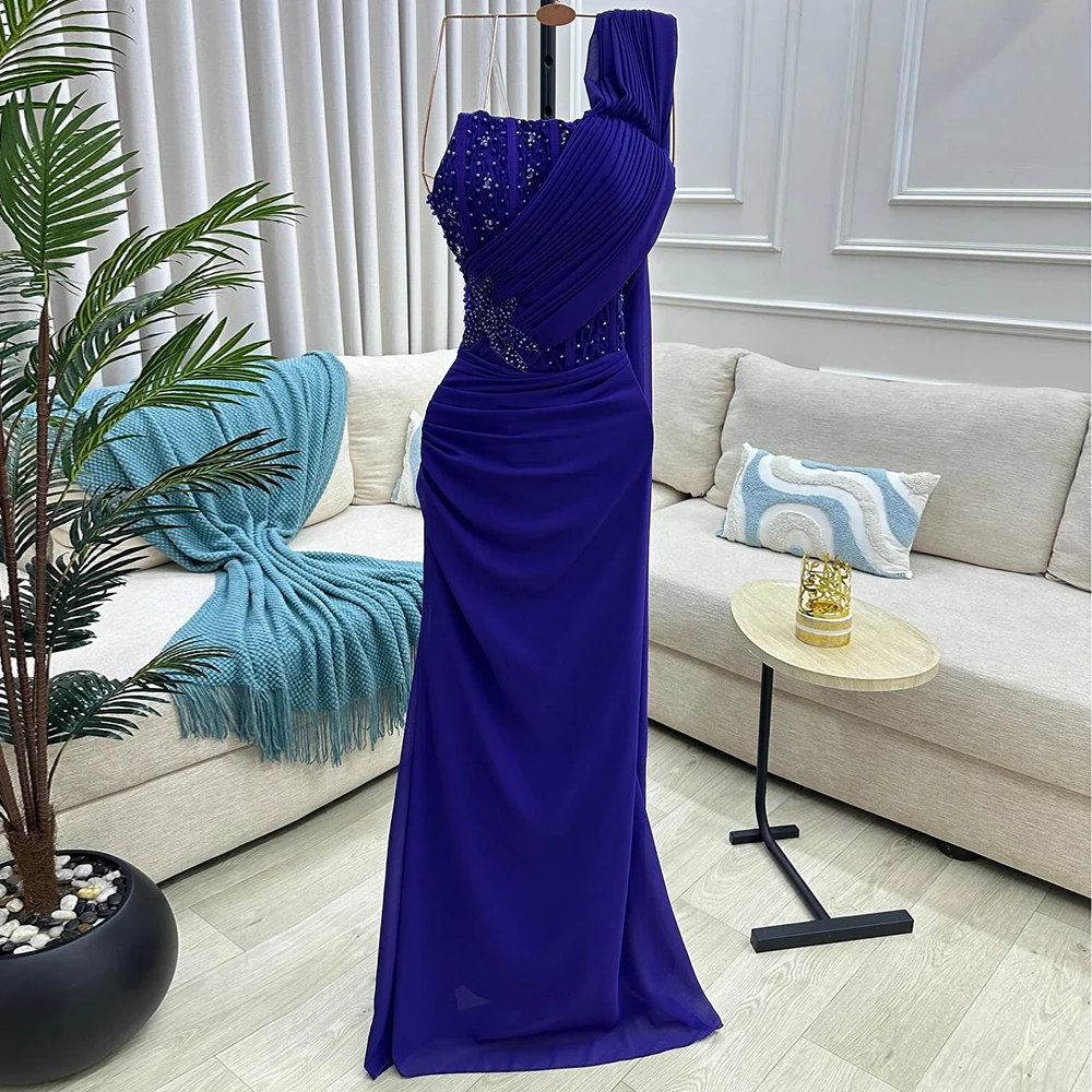 

Customized A-line Evening Dresses Floor-length One-shoulder Sleeveless Prom Gown Fashion Beading Pleat Stole Draped Party Gown